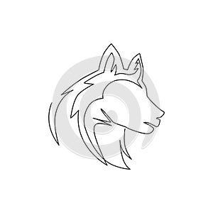 One continuous line drawing of simple cute siberian husky puppy dog head icon. Mammals animal logo emblem vector concept. Modern