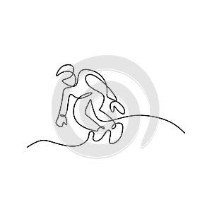 One continuous line drawing of snowboarder man hand drawn line art minimalist design. Young sporty male snowboarder riding