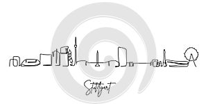 One continuous line drawing Stuttgart city skyline Germany. Beautiful skyscraper. World landscape tourism travel vacation