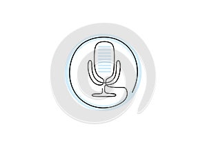 One continuous line drawing of vector podcast microphone icon. A radio station microphone hand drawn line art minimalism style