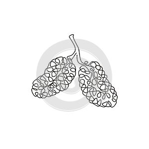 One continuous line drawing whole healthy organic mulberries for orchard logo identity. Fresh berries fruitage concept for fruit