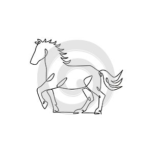One continuous line drawing of wild luxury horse corporation logo identity. Equine fast and strong mammal animal symbol concept.