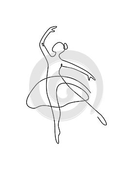 One continuous line drawing woman beauty ballet dancer in elegance motion. Minimalist sexy girl ballerina performs dance concept.