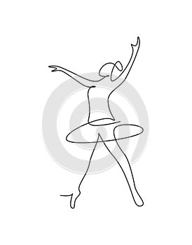 One continuous line drawing woman beauty ballet dancer in elegance motion. Sexy girl ballerina performs art dance concept. Wall