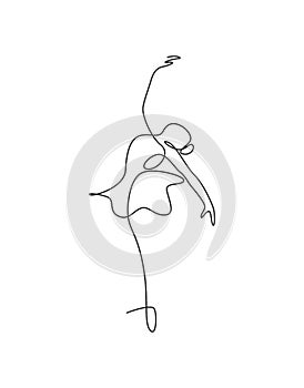 One continuous line drawing woman beauty ballet dancer in elegance motion. Sexy girl ballerina performs art dance concept. Wall