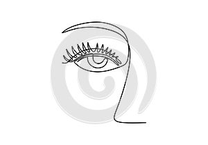 One continuous line drawing of woman eye minimalistic linear sketch. Nature cosmetics. Keen eye with full of meaning. Expressing