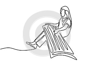 One continuous line drawing of woman with Koto, traditional music of Japanese. A young girl is training to playing traditional