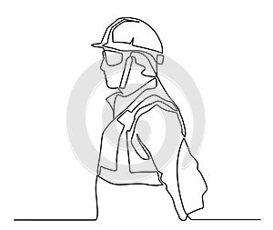 One continuous line drawing of young foreman manager controlling the construction of building. Building architecture