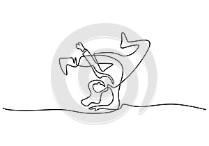 One continuous line drawing of young sporty break dancer man show hiphop dance style with casual shirt and wearing face mask.