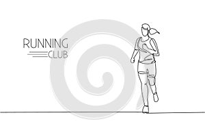 One continuous line drawing young woman athlete runner run pleasure. Individual sport, competitive concept. Dynamic single line