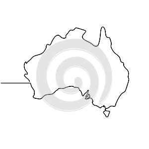 One continuous line illustration drawing of Australia. Abstract outline Australian continent  geographical map isolated on white