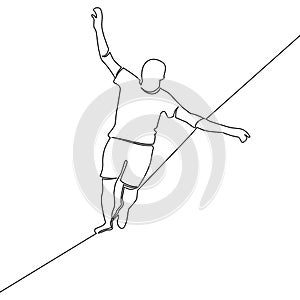 One continuous line man walking a tightrope photo