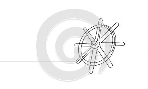 One continuous line wheel helm computer developer app concept. Business digital open source program. Data coding