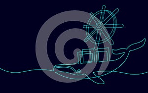 One continuous line wheel helm computer developer app concept. Business digital open source program. Data coding