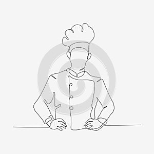 One continuous row design of stylish chef in hat. A confident cooking character