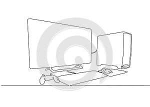 One continuous single drawn line art doodle computer mobile device laptop