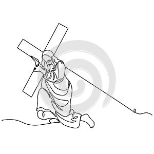 One continuous single drawn line art doodle spirituality cross, crucifixion Jesus Christ .Isolated image of a hand drawn outline