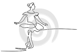 One continuous single line of beautiful woman ballerina isolated on white background