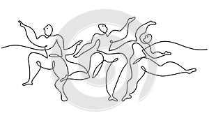 One continuous single line drawing of dancing people picasso