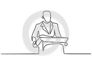 One continuous single line drawn character professional businessman of business coach speaking. A manager giving a speech business