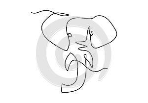 One continuous single line of elephant head for world elephant day isolated on white background