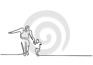 One continuous single line of father and son running isolated on white background