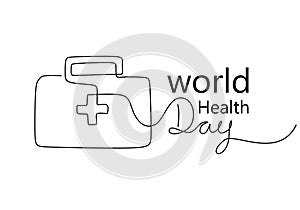 One continuous single line of first aid box for world health day isolated on white background