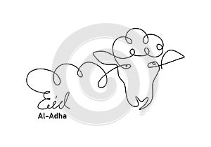 One continuous single line hand drawing of eid al adha background with cute goat sheep head isolated on white background