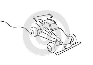 One continuous single line of tamiya car toy isolated on white background