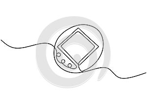 One continuous single line of vintage game console tamagochi isolated on white background photo