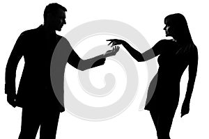 one couple man holding out inviting hand in hand woman silhouette