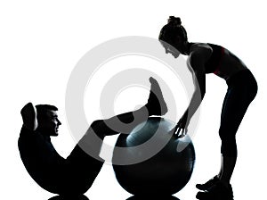 One couple man woman exercising workout fitness