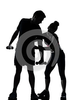 One couple man woman exercising workout fitness