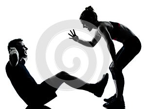 One couple man woman exercising workout fitness