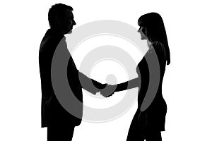 One couple man and woman handshake