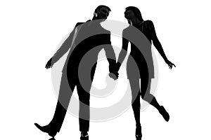 One couple man and woman walking holding hands