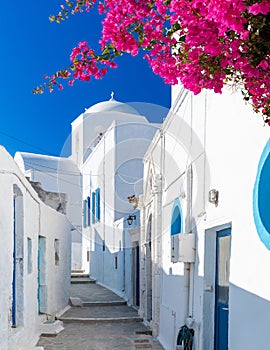 One of the cozy streets of Plaka town. Milos island, Greece