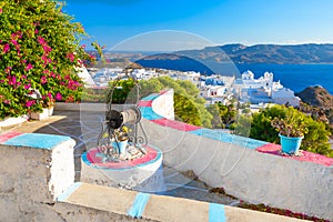 One of the cozy streets of Plaka town. Milos island, Greece