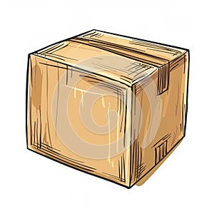one craft paper delivery box icon on a white background in cartoon sketch style