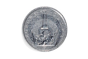 One crowns. The Currency Of Czech Republic. Macro photo of a coin. Czech depicts a one-kronor coin.