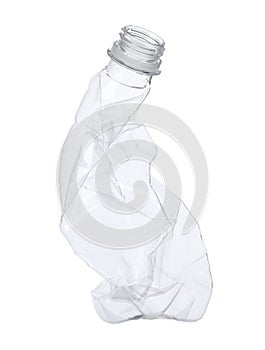 One crumpled plastic bottle isolated on white
