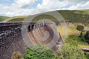 One of the dams in the summertime of the Elan valley of Wales.