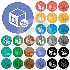 One day package delivery round flat multi colored icons
