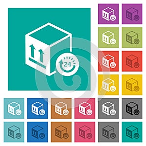 One day package delivery square flat multi colored icons