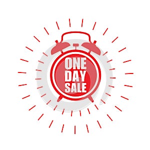 One day sale sticker - sale label with ringing alarm clock