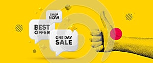 One day sale tag. Special offer price sign. Hand showing thumb up like. Vector