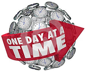 One Day at a Time Clock Sphere Slow Patient Progress Moving Forward