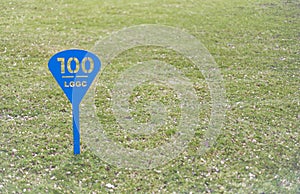 One of the Distance to the Pin Markers that can be found on the Fairways of the Letham Grange Golf Club.
