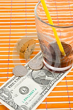 One dollar and 50 cent pay for drink and cookies