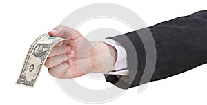 One dollar banknote in businessman hand